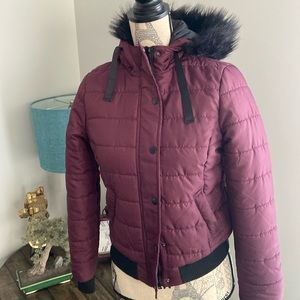 Jou Jou J2 Junior's Maroon Full Zip Winter Jacket Hood w/ Faux Fur Trim …